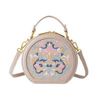 Chinese Design Round Bag Vintage Influenced Round Embroidered Handbag Lightweight Circular Crossbody Purse for Party, Travel