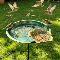 Alloy Feathered Bath Feeder Bronze Bird Bath with Metal Stake Vintage Decorative Garden Stake for Gardeners, Yard, Flower Bed, Patio