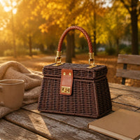 Trapezoid Handbag Handmade Wicker Purse Braided Handle for Outings