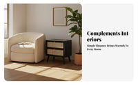 Bedside Cabinet with Rattan Drawer Japanese design End Table Woven Front