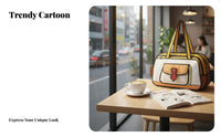 Large Capacity 2D Cartoon Illusion Bag Water Material Flat Design Handbag Laptop Compartment for Women, Students