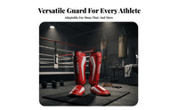 High Force Protection Muay Thai Leg Guards Adjustable Straps Muay Thai Shin Guards Long-Lasting PU Leather for Adults, Men, Training, Gym