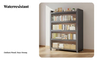 Dust-Proof Multi-Tier Shelf with Fluted Doors Sturdy Construction Bookcase Strong Load-Bearing Storage Cabinet Rust-Resistant for Book Lovers, Homeowners, Living Room, Bedroom, Home Office, Entryway