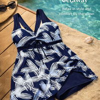 Women's Striped Print Swimsuit Design, Comfortable Swimming Costume for Water Sports, Padded with Skirt and Boyshorts