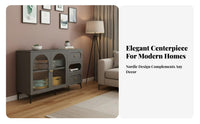 Multi-Functional Modern Buffet Cabinet Large Capacity Living Room Console Cabinet Sturdy Carbon Steel Legs White Fluted Sideboard Easy Assembly for Apartment Dwellers, Homeowners, Families, Hallway, Entryway, Kitchen