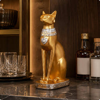 Egyptian Feline Figurine Embossed Base Resin Statue Tabletop Display