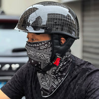HZR超轻碳纤维头盔男摩托车半盔夏季踏板巡航复古机车哈雷瓢盔3C