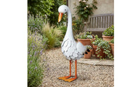 Layered Feather Detail Freestanding Goose Figure Orange Beak Goose Statue Iron Metal Bird Ornament Realistic for Garden, Courtyard, Lawn