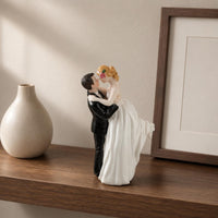 Wedding Cake Topper Hand-Painted Bridal Couple Figurine Embracing