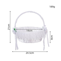 White Lace Flower Girl Basket Ribbon Bow Party Decor Handmade for Children