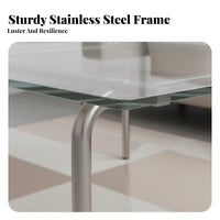 Clear Glass Surface Metal Frame Table Modernist Design Movement Cylindrical Frame Glass Table Minimalist Design Modern Look