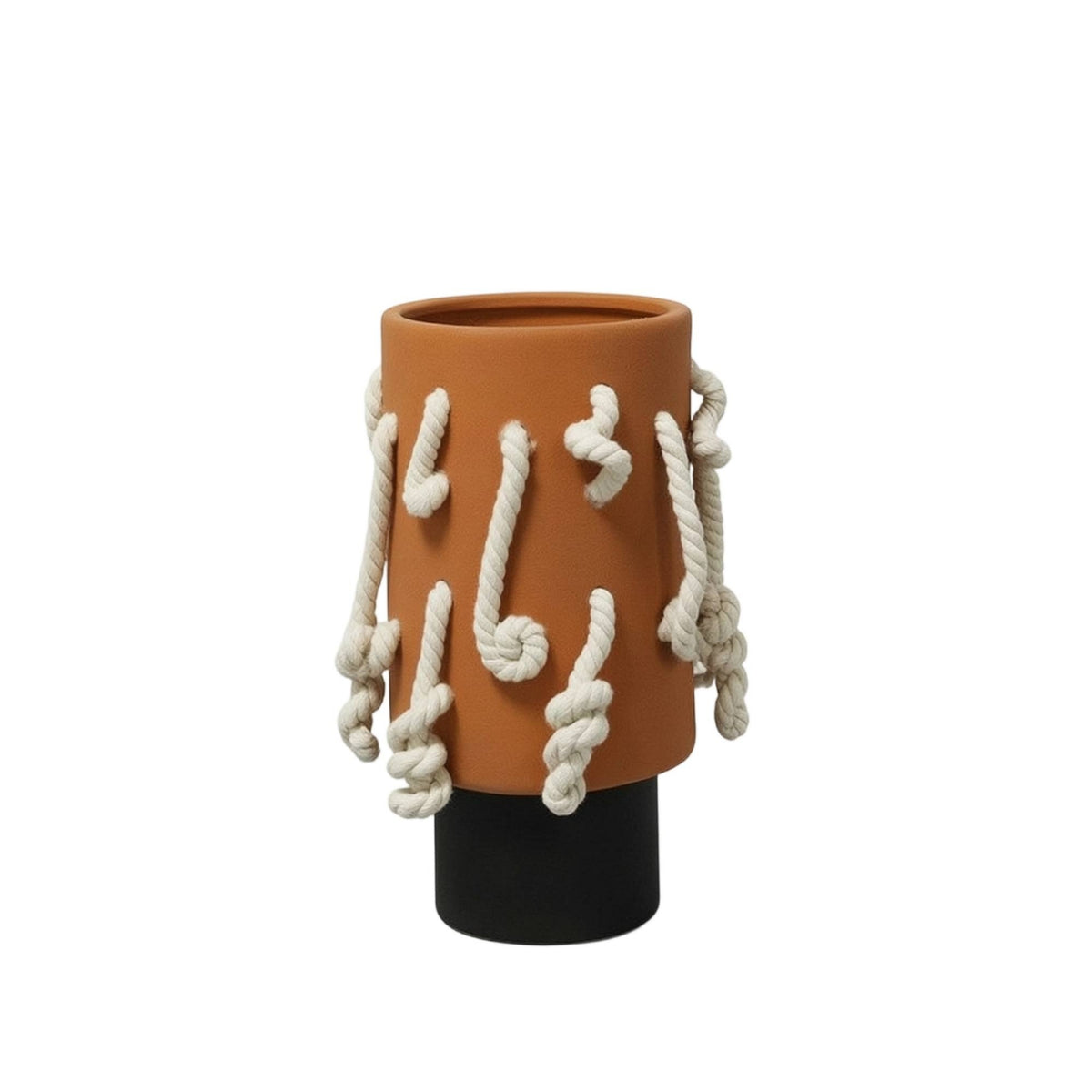 Vase with Rope Matte Cylindrical Vase Handmade Feel Vessel for Entryway, Hotel