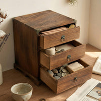 Rustic Desktop Storage Cabinet Wood-Grain Finish 3-Drawer Wooden Cabinet Hand-Finished 3 Drawer Organizer
