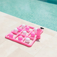 Interactive Inflatable Flamingo Toss Game Screen-Unplugged Pool Buoyant Mat with Toss Game Lightweight Toss and Toe Toe Pool Buoyant Mat Outdoor for Children, Adults