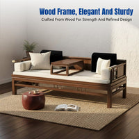 Luohan Bed Sofa, New Chinese Style, Sturdy Elm Wood, Walnut Finish, Minimalist Modern, Comfortable Seating, Living Room Furniture