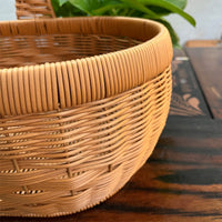 Rattan-Look Woven Storage Basket with Handle and Lid for Shopping, Outdoor Picnic, Gifts, Vegetables, and Fruits