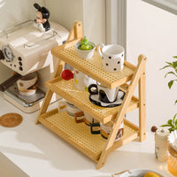 Foldable Bamboo 3-Tier Tabletop Storage Shelf for Coffee Corner and Bar