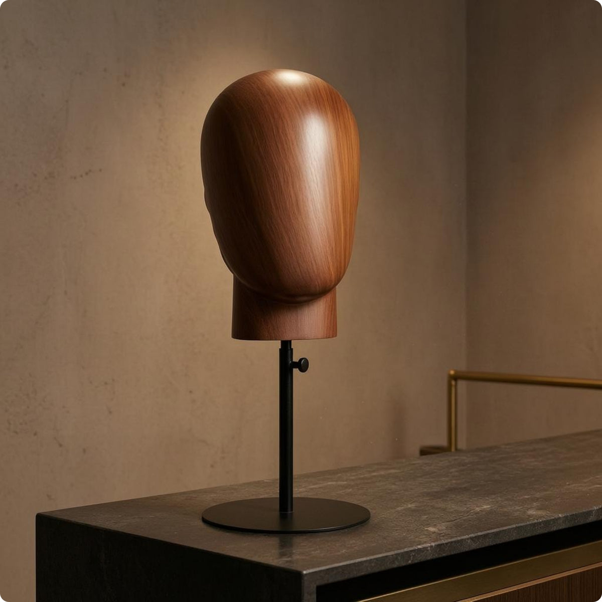 Head-Shaped Display Stand Adjustable Height Hat Display Head Polished Sculpted