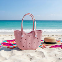 DIY Accessories EVA Tote Bag Customizable with Charms Waterproof Beach Tote Lightweight Perforated Charm Bag Easy to Clean for Girls, Poolside, Vacation, Shopping
