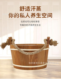 跨境6L双耳桑拿汗蒸房木桶带绳子木勺桑拿房盛水木桶配件浇水工具