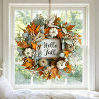 Realistic Pumpkin and Maple Leaf Wreath for Autumn Farmhouse Thanksgiving Decoration