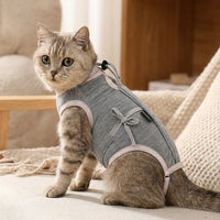 Recovery Suit for Cats with Tie Closure, Sleeveless Breathable Post-Surgery Wear, Anti-Licking Cat Suit for After Surgery