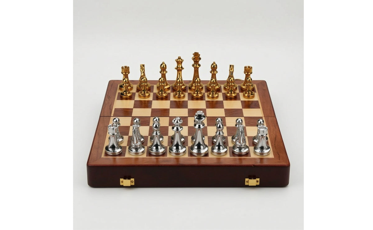Classic Chess Set with Storage Case Metal Folding Chess Set Retro Chessboard Decorative for Adults, Collectors, Beginners, Home Decor, Office, Tabletop