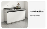 Rust Resistant Kitchen Cabinet with Sink Waterproof Stainless Steel Sink with Storage Easy to Clean Stainless Steel Countertop Cabinet Sturdy Construction for Homeowners, Renters, Landlords, Small Apartment, Laundry Room, Garage, Pantry