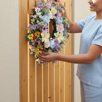 Lifelike Flowers Seasonal Blossom Wreath Vibrant Colors Artificial Flower Wreath Reusable for Wedding, Wall Decor, Party