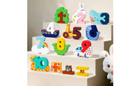 10 Pieces Educational Number Puzzle Colorful Wooden Puzzle with Blocks Preschool Number Blocks Cognitive for Toddlers, Preschoolers, Playroom, Classroom