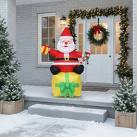 Santa Father Christmas with Candy Cane Inflate Inflatable Santa with Candy Cane Yard Decoration Festive Lighted for Homeowners