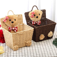 Woven Willow Cartoon Bear Hanging Basket for Storage