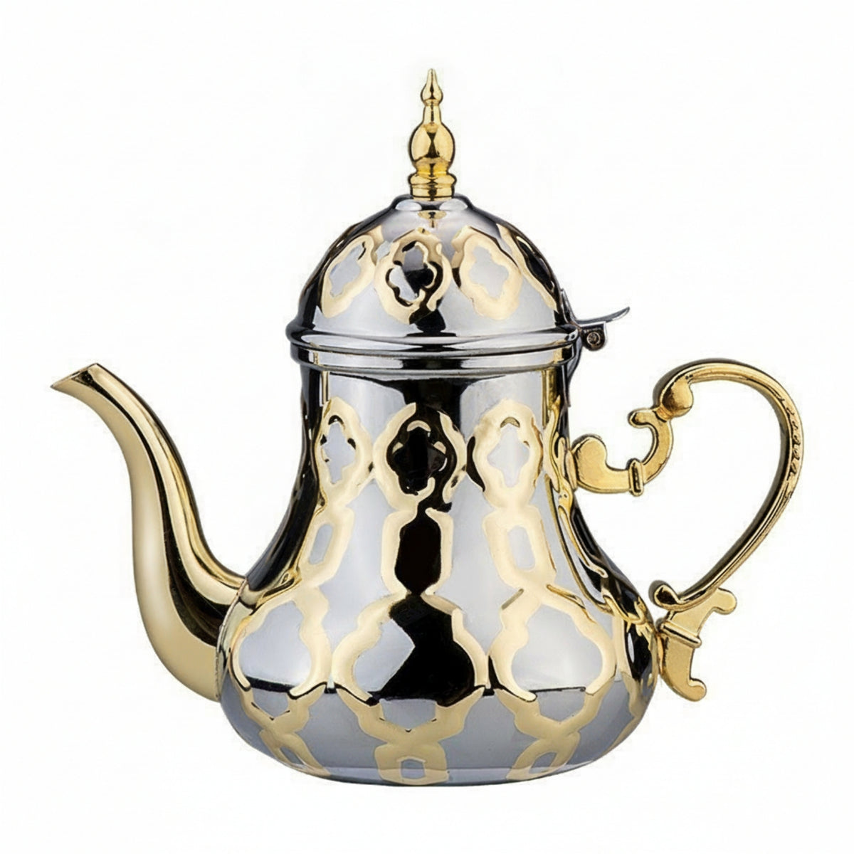 Moroccan Teapot Polished Finish Tableware Embossed Detailing