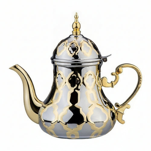 Moroccan Teapot Polished Finish Tableware Embossed Detailing