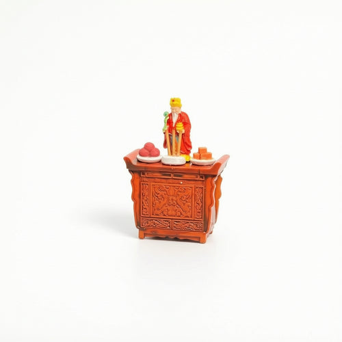 Shrine with Fragrance Burner Ornate Wealth God Figurine Carved