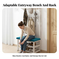Coat Rack with Shoe Bench Space-Saving Hall Tree Sturdy Steel Frame for Families