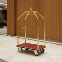 Gold Hotel Luggage Cart Titanium-Plated Luggage Trolley with Carpet Stainless Steel Platform Truck Smooth Rolling for Hotels, Bellhops, Lobbies, Airports