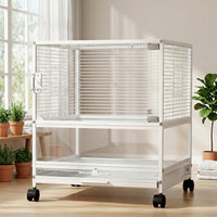Large Bird Cage with Wheels and 2 Tiers, Stackable Metal Parrot Cage, Panoramic Clear Design, Easy to Wash for Various Bird Species