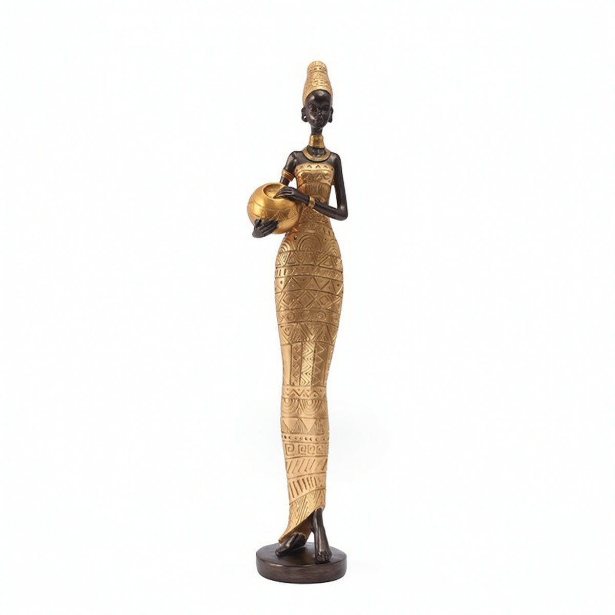 African Woman Figurine Elegante Figurine with Bowl Slender for Bookshelf
