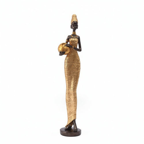 African Woman Figurine Elegante Figurine with Bowl Slender for Bookshelf