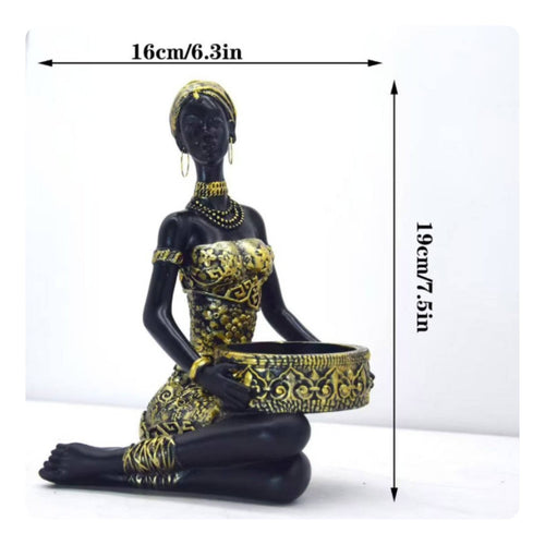 African Woman Figurine Exotic Design Tribal Figure Storage Tray Multi-Functional
