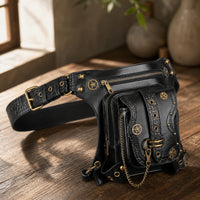 Waist Bag with Pouch Steampunk Waist Bag with Chain Gothic Hip Pouch for Concertgoers, Bikers, Festivals, Streetwear
