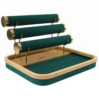 Bamboo Jewelry Organizer Rounded Corners Bamboo Band Tray Soft Lining Household Storage