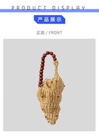 Creative Beaded Seashell Woven Straw Bag, Wooden Beads, Handbag, Summer Beach Bag, Women's Shoulder Bag 2025