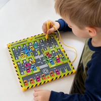 Wooden Kids Car Parking Maze Game Early Education Toy Bead Labyrinth Pen Training Puzzle