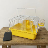 Portable Hamster Cage and Pet Carrier, Iron Material Travel Cage with Transparent Top