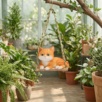 Whimsical Hanging Cat Ornament Cute Cat on Swing Adorable Decor Sculpted for Gardeners, Garden, Potted Plants, Patio, Balcony