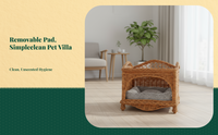 Wicker Cat Bed, 2-Tier Removable Pet House, Rattan Dog Bed