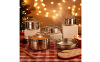 9 Pieces Stainless Steel Cookware Set Composite Bottom Cookware Set with Glass Lids Pots and Pans Polished Frying Pan