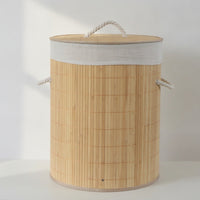 Lidded Bamboo Laundry Basket with Lid Easy to Carry Laundry Basket with Lid Freestanding Sturdy for Bathroom, Bedroom